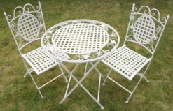Maribelle Folding Garden Patio Furniture Set Round Table And Two Square Chairs
