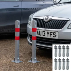 2 X Hausen Folding Car Parking Barrier Post Vehicle Driveway Security Bollard