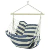 Woodside Swinging Garden Hammock Chair Outdoor Wooden Rope Swing Seat, Blue/White