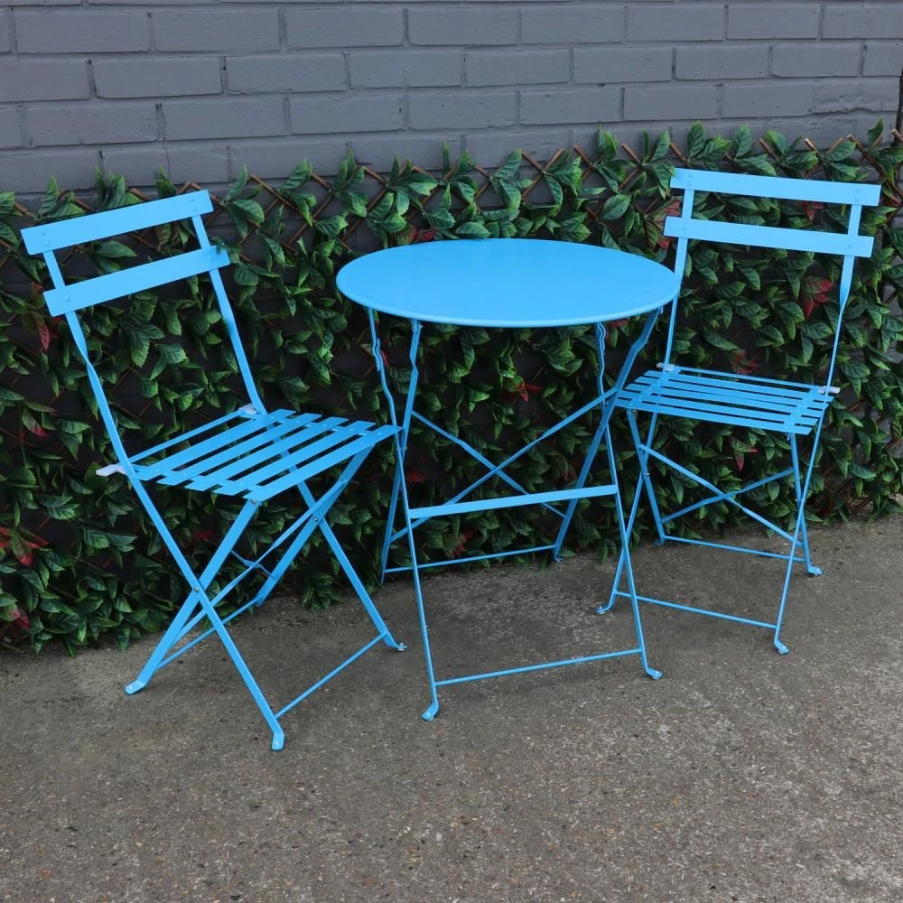 Woodside Aylsham Outdoor Garden Patio Folding Table & Chair Bistro Set 6 Colours - Image 3