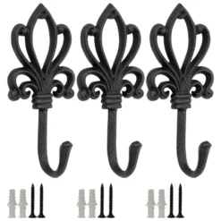 Woodside Cast Iron Decorative Wall Mounted Hanging Hooks, Vintage Coat Hangers, Set Of 3