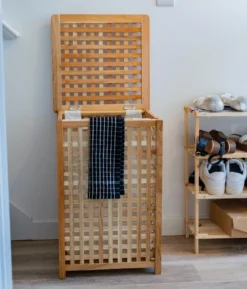 Woodside Large 80L Walnut Wood Lattice Laundry Basket/Bin Storage Box