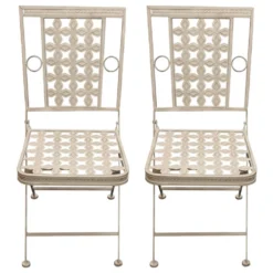 Woodside Ostend 2 X Square Folding Metal Garden Patio Dining Chairs Outdoor Furniture