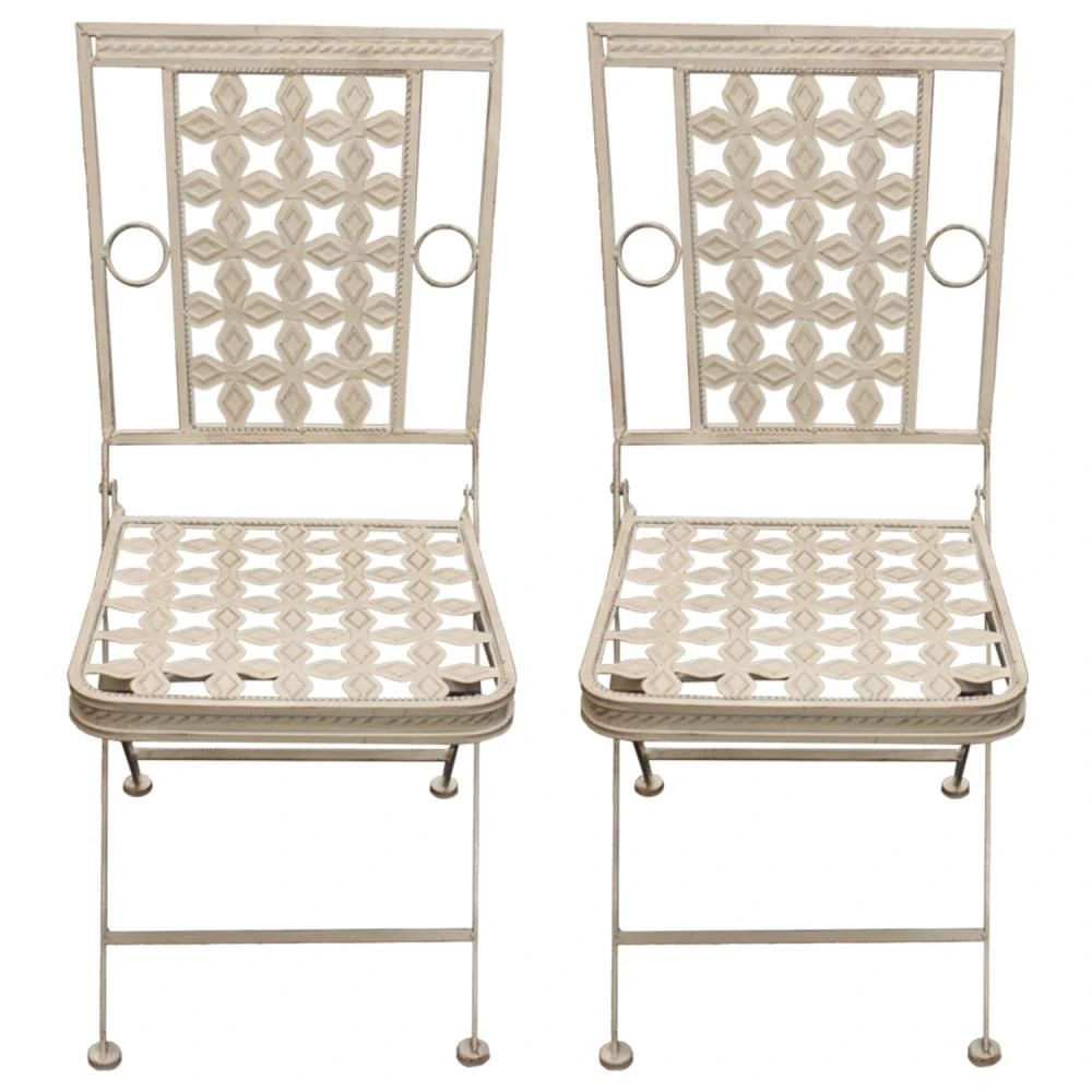 Woodside Ostend 2 X Square Folding Metal Garden Patio Dining Chairs Outdoor Furniture