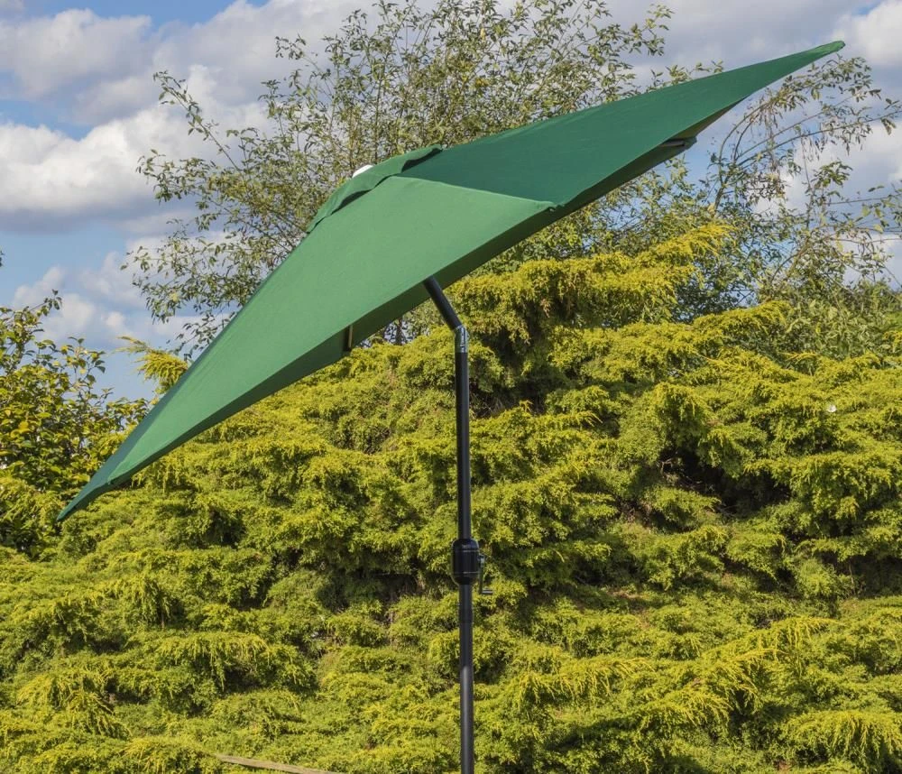 Woodside Large 2.7m Garden Parasol Umbrella With Winding Crank & Tilt Green