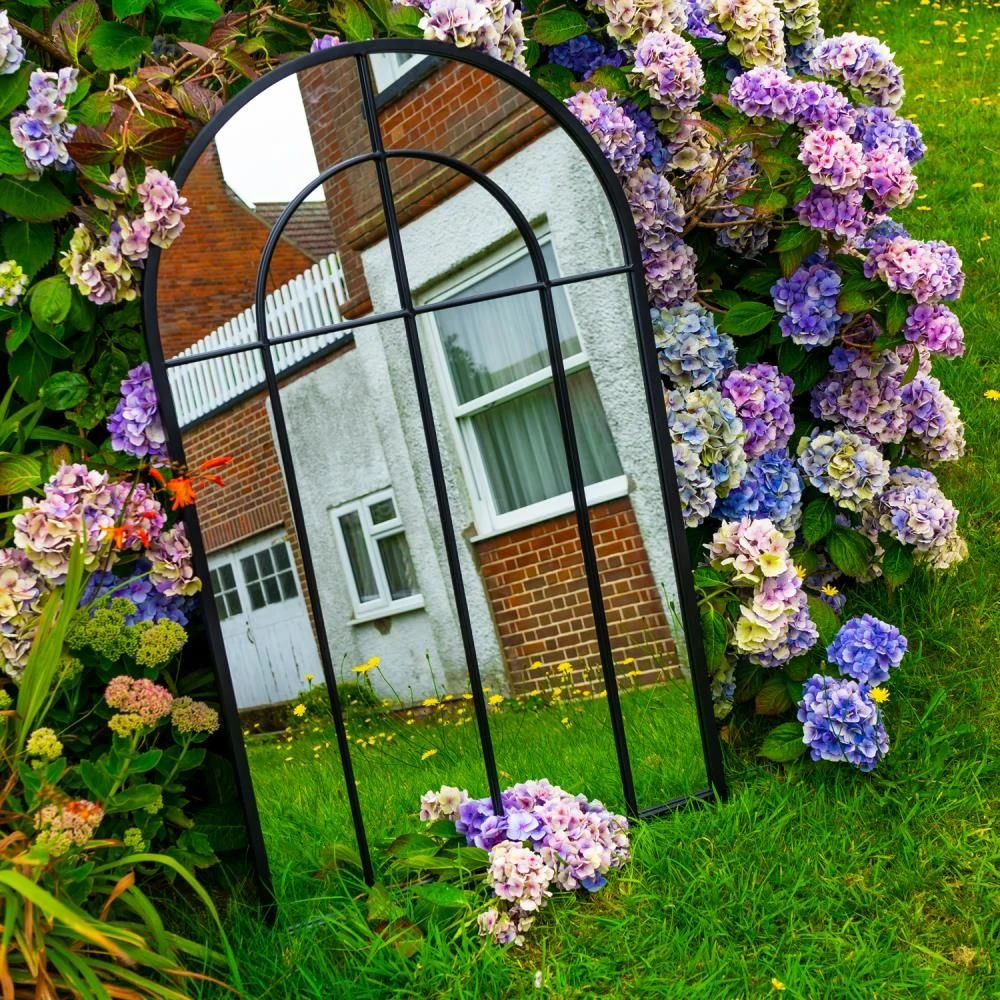Woodside Oaken XL Decorative Arched Outdoor Garden Mirror, W: 65cm X H: 108cm - Image 2