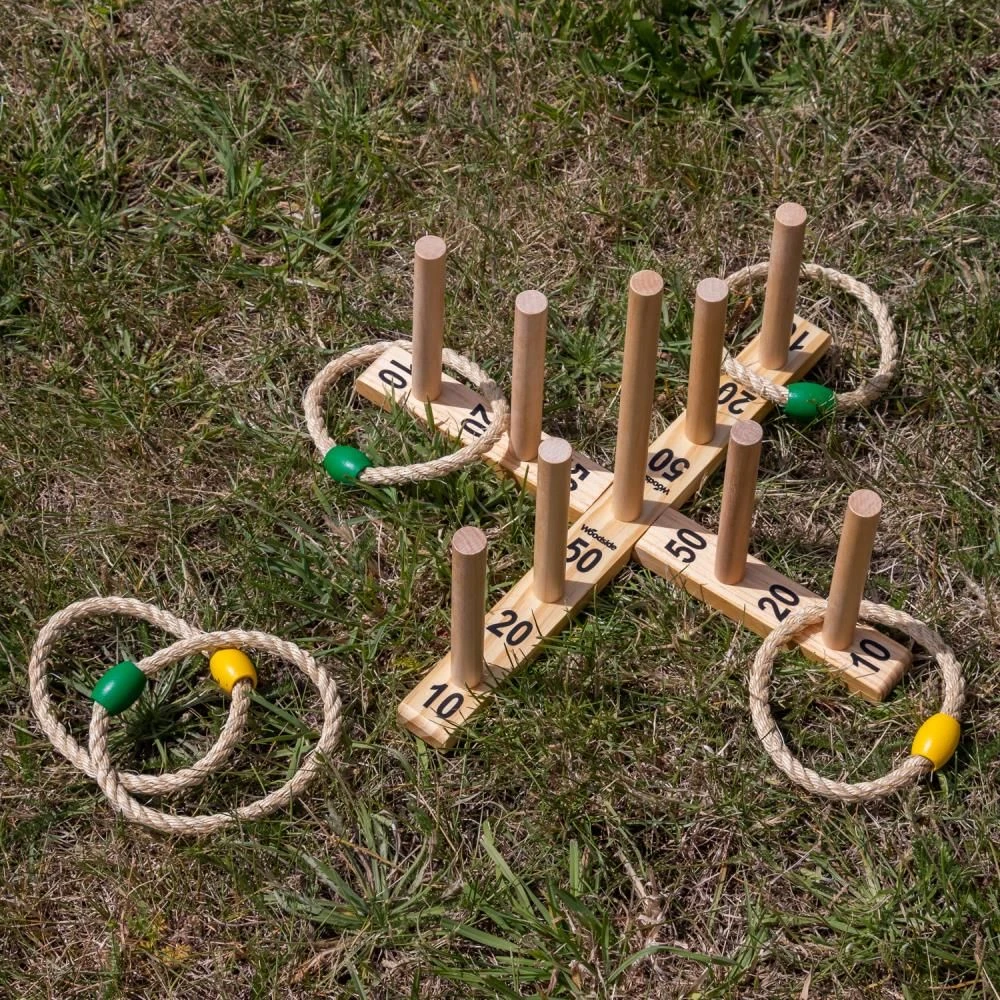 Woodside Garden Quoits Ring Toss Game, Outdoor Family Lawn Fun, 5 Rope 9 Pin - Image 7