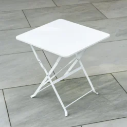 Woodside Indoor/Outdoor Folding Garden Side Table, Foldable White Coffee Table