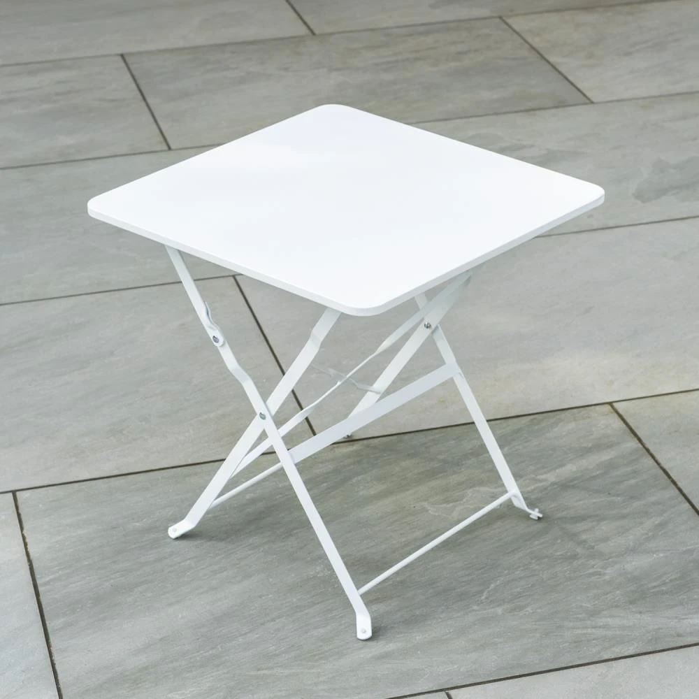 Woodside Indoor/Outdoor Folding Garden Side Table, Foldable White Coffee Table