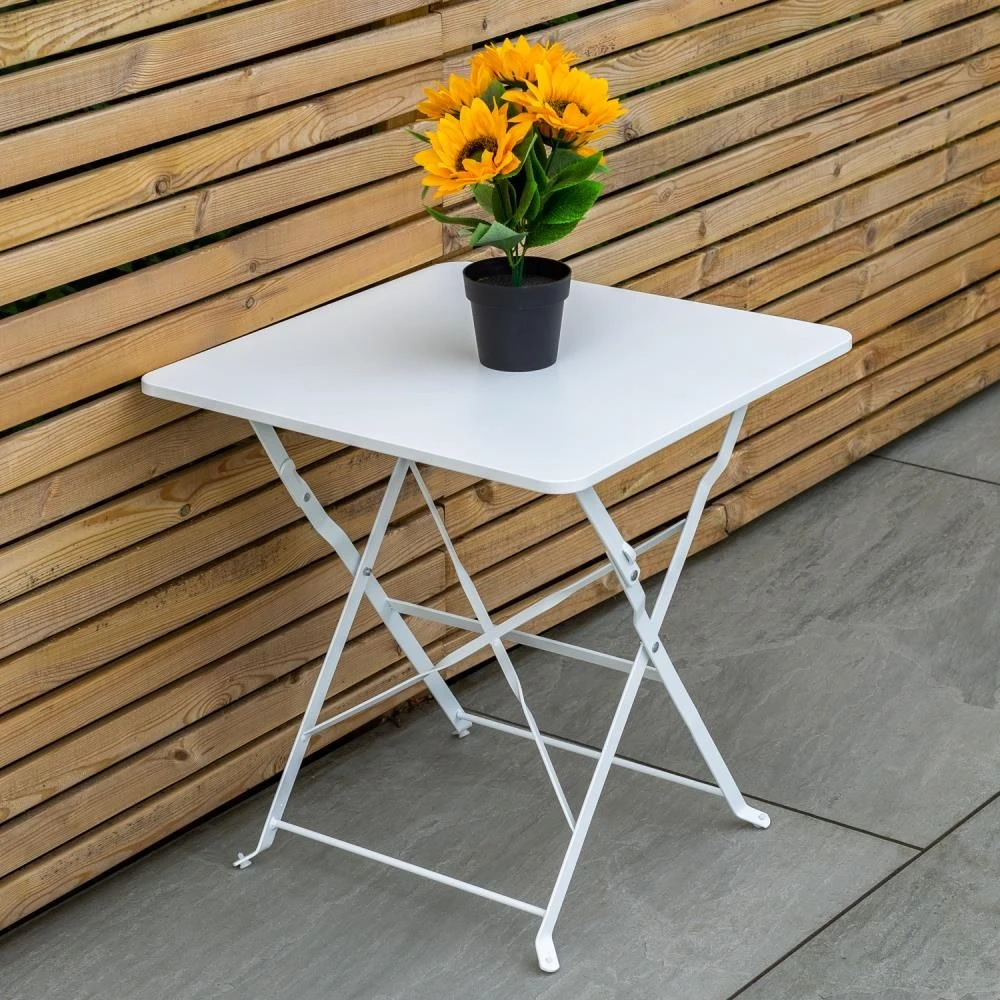 Woodside Indoor/Outdoor Folding Garden Side Table, Foldable White Coffee Table - Image 2