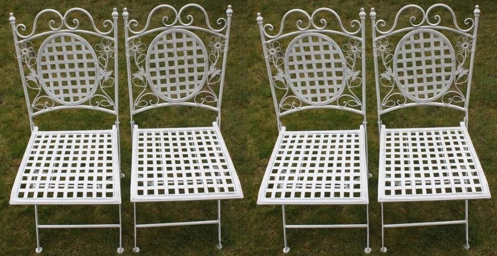 4 X Maribelle Folding Square Outdoor Garden Patio Chair White Floral Furniture