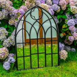 Woodside Wyton XL Decorative Arched Outdoor Garden Mirror, W: 70cm X H: 100cm