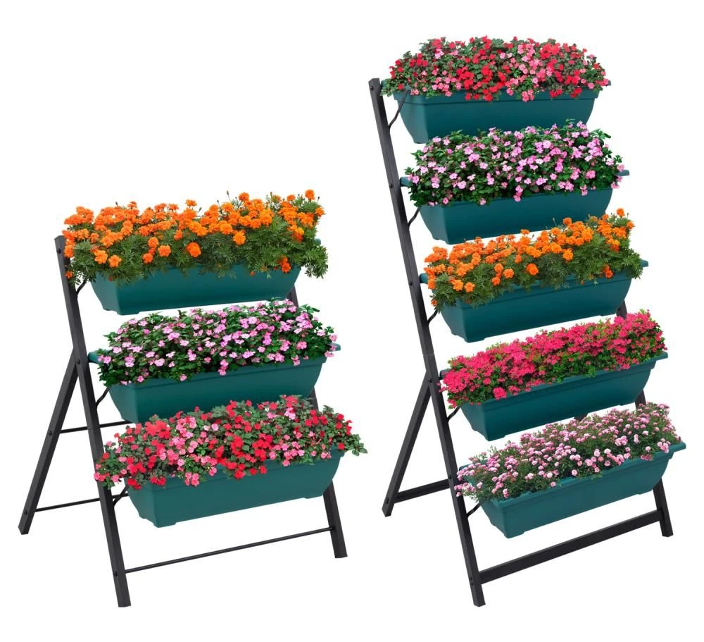 Woodside Drayton 3/5 Tier Metal Garden Planter Stand, Outdoor Plant Herb Display Shelves