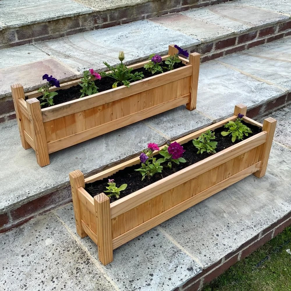Woodside Aldeby Wooden Garden Trough Planter/Flower Container Box, Pack Of 2