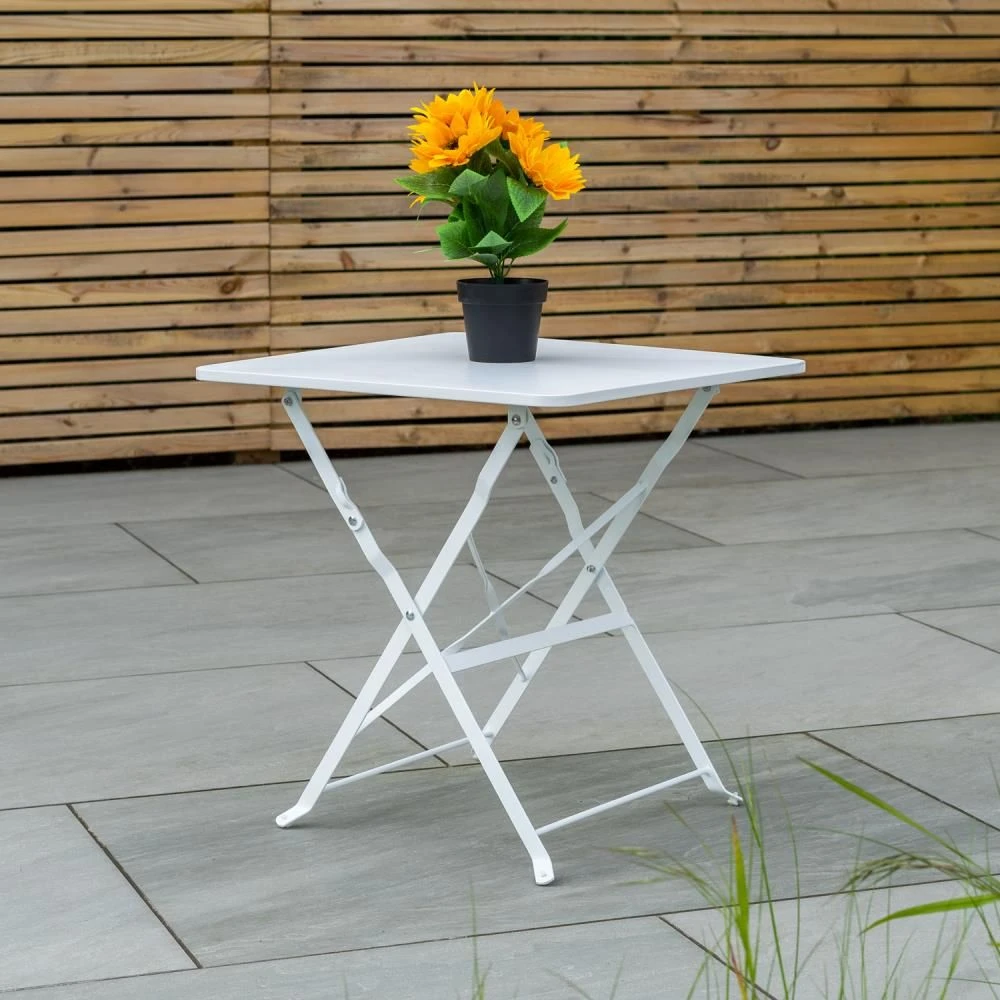 Woodside Indoor/Outdoor Folding Garden Side Table, Foldable White Coffee Table - Image 4