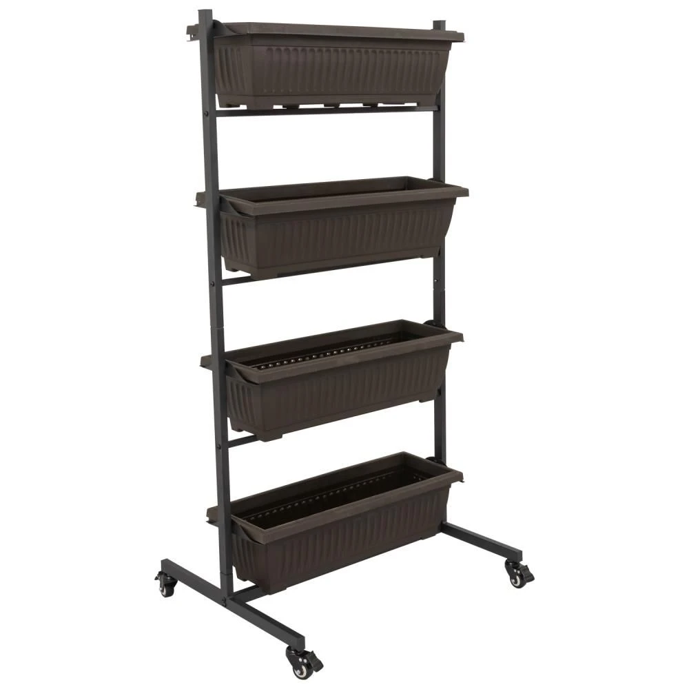 Woodside Dereham 4 Tier Wheeled Metal Garden Planter Flower Display Stand - Image 2