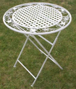 Maribelle Rustic White Floral Round Folding Outdoor Garden Patio Dining Table