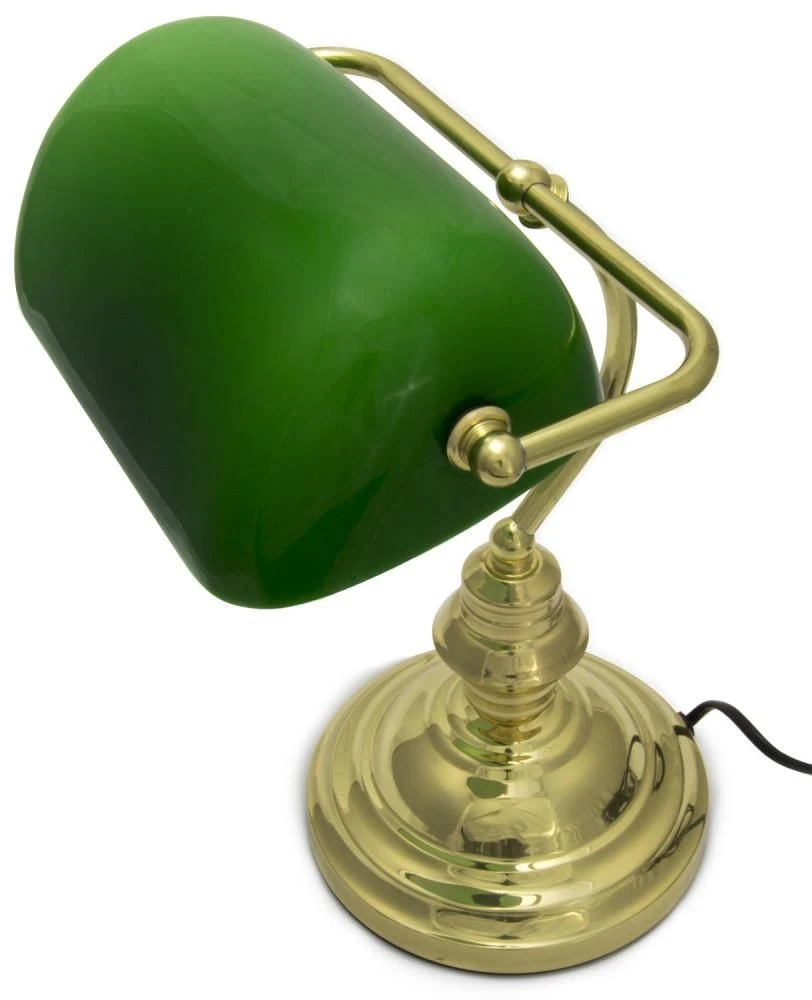 Bankers Desk Lamp Polished Brass And Green Glass With Swivel Head 60W Hausen - Image 2