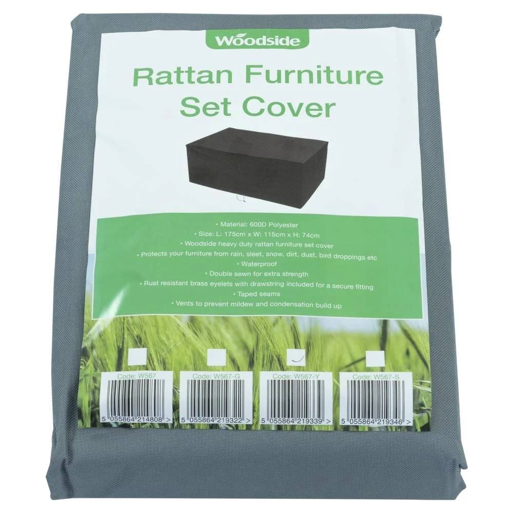 Woodside Heavy Duty Waterproof Garden Rattan Cube Set Cover GREY 115x175x74cm - Image 2