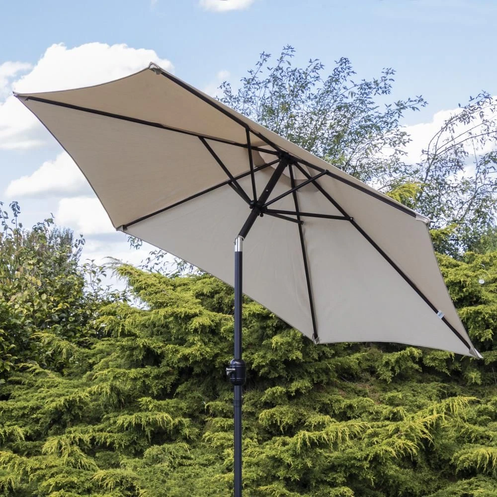 Woodside Large 2.7m Garden Parasol Umbrella With Winding Crank & Tilt Sand