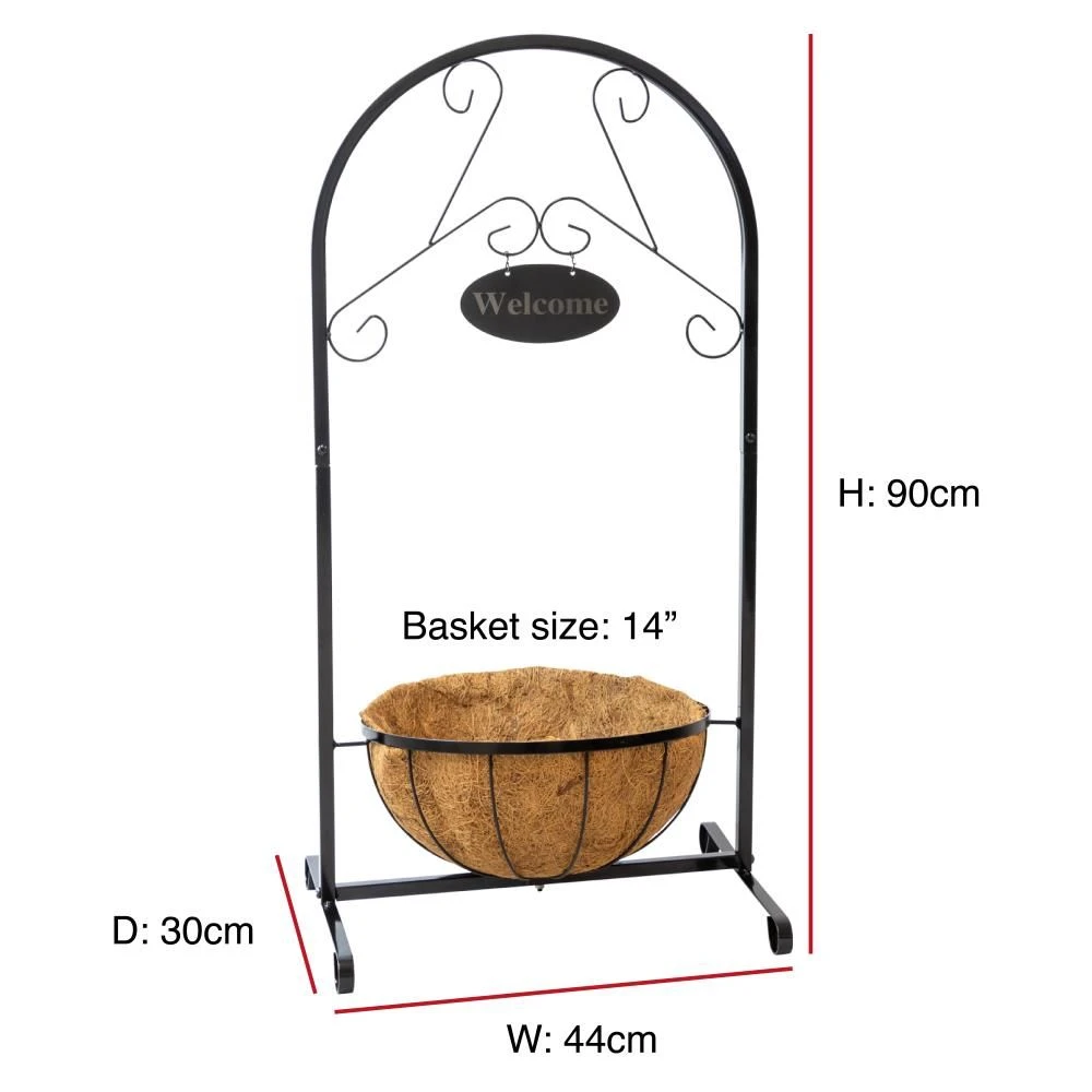 Woodside Hanging Coconut Flower Basket Planter Stand With Garden Welcome Sign - Image 5