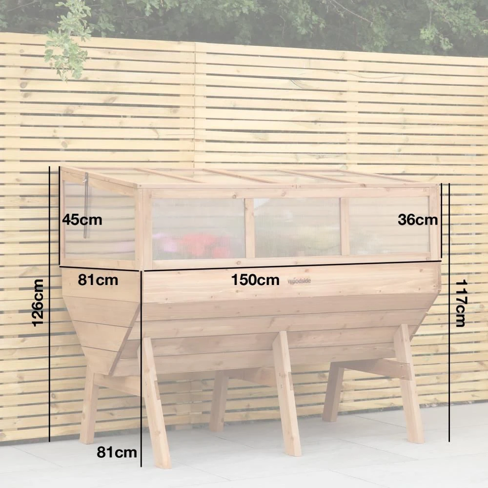 Woodside Raised Wooden Garden Planter + Cold Frame/Growhouse Plant & Veg Box, Large 150cm - Image 2
