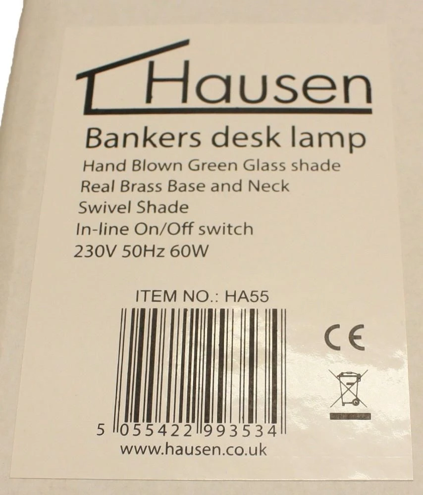 Bankers Desk Lamp Polished Brass And Green Glass With Swivel Head 60W Hausen - Image 4