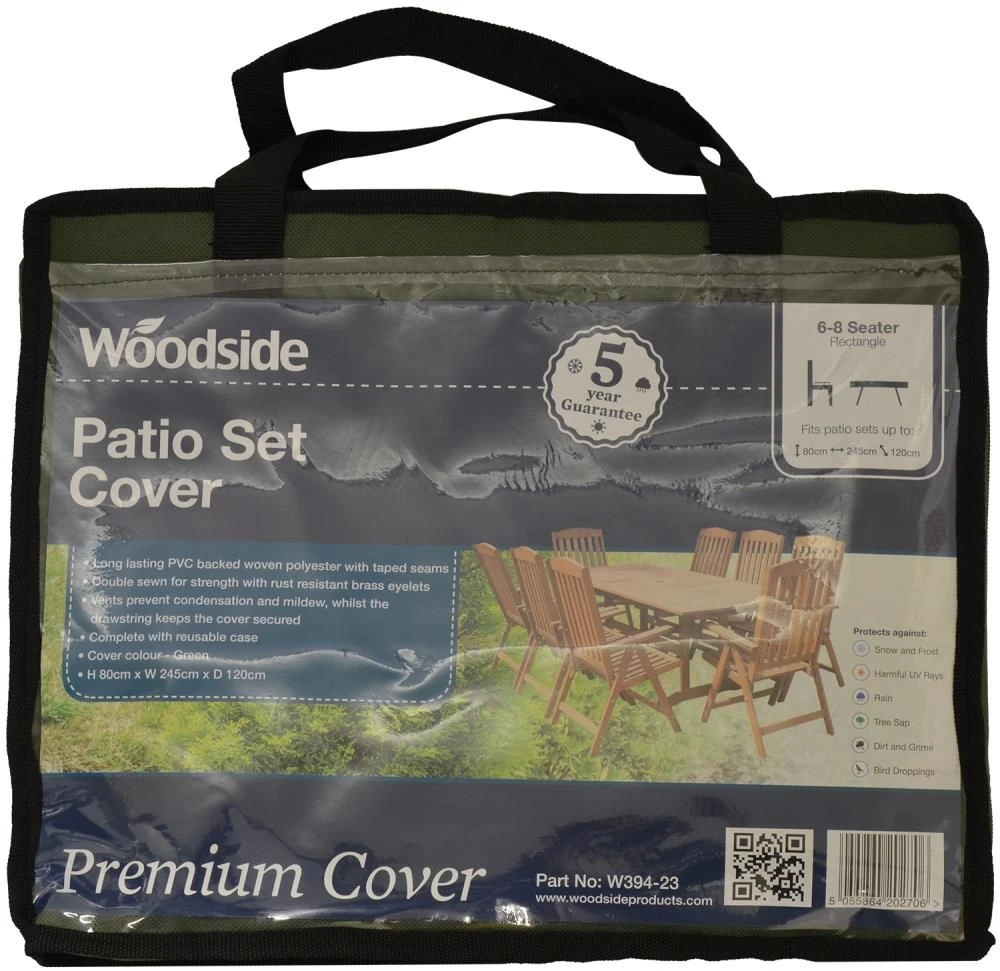 Woodside 6-8 Seater Green Rectangular Garden Waterproof Patio Furniture Cover - Image 3