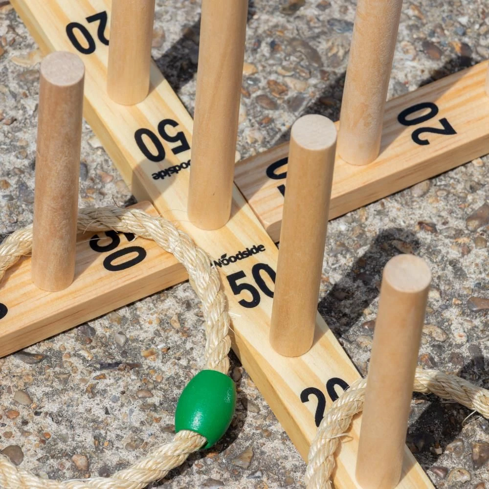 Woodside Garden Quoits Ring Toss Game, Outdoor Family Lawn Fun, 5 Rope 9 Pin - Image 6