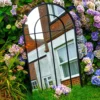 Woodside Oaken XL Decorative Arched Outdoor Garden Mirror, W: 65cm X H: 108cm