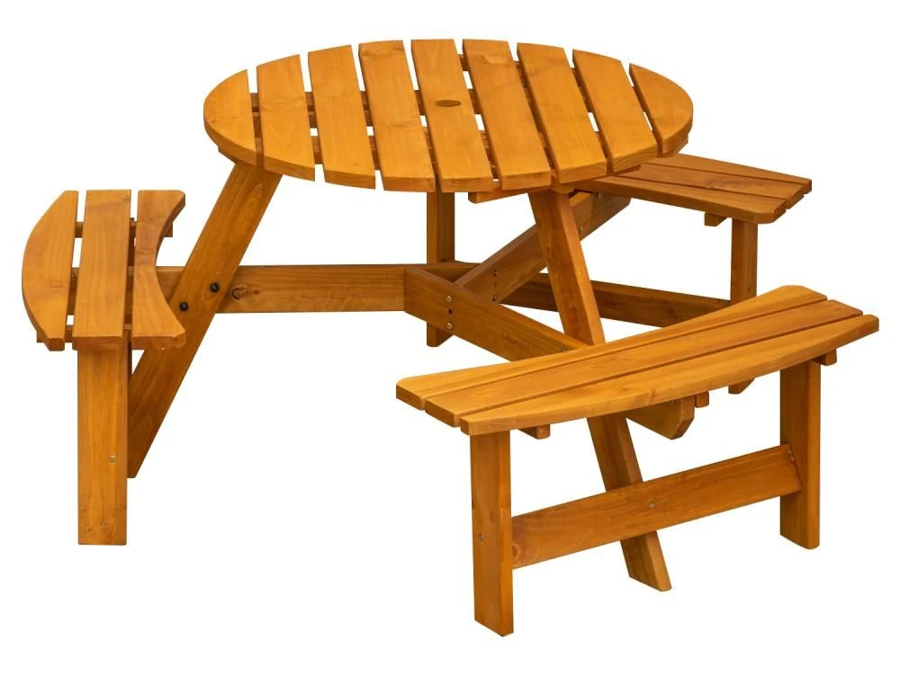 Maribelle 6 Seater Round Wooden Garden/Pub Bench - STAINED - Image 6