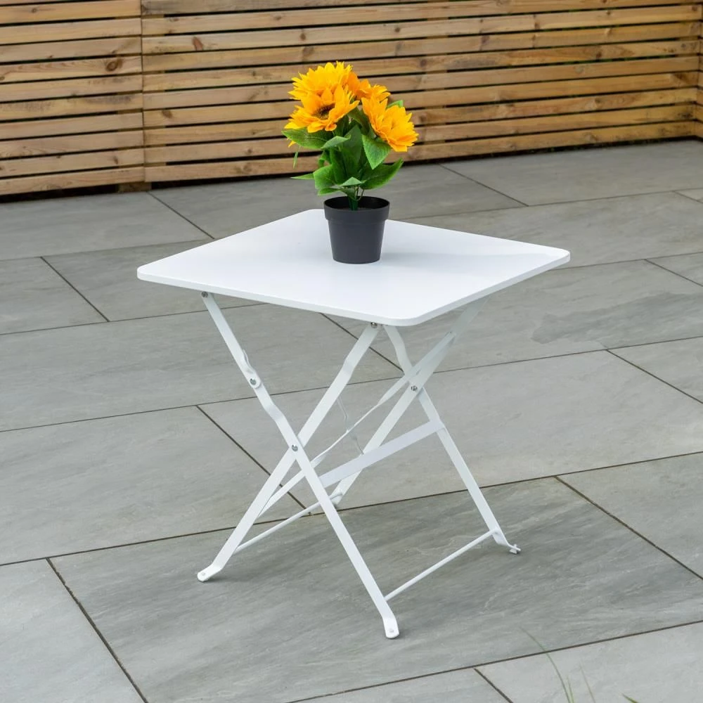 Woodside Indoor/Outdoor Folding Garden Side Table, Foldable White Coffee Table - Image 5