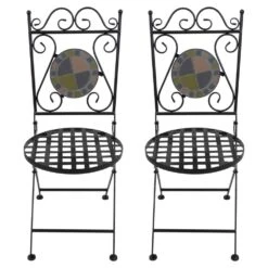 Woodside Set Of Two Decorative Mosaic Folding Garden Chairs Outdoor Furniture
