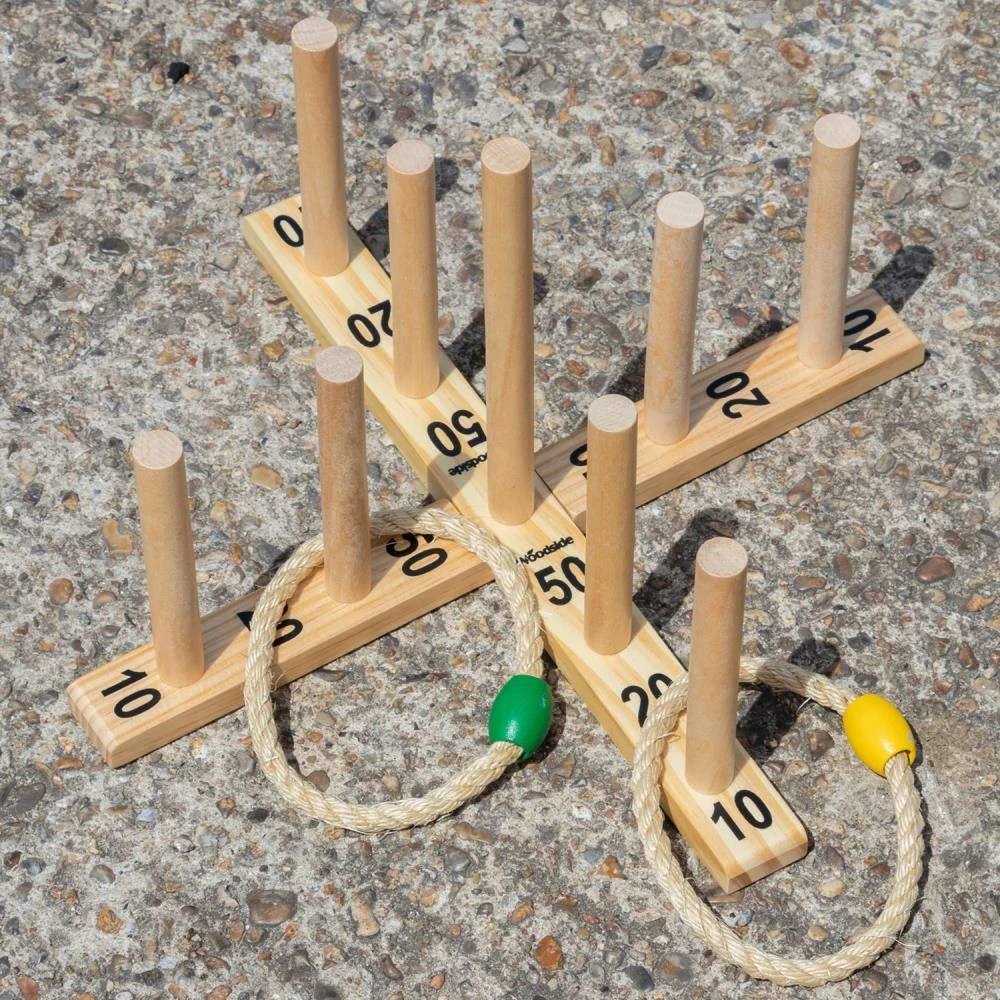 Woodside Garden Quoits Ring Toss Game, Outdoor Family Lawn Fun, 5 Rope 9 Pin - Image 5