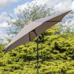 Woodside Large 2.7m Garden Parasol Umbrella With Winding Crank & Tilt Coffee