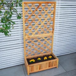 Woodside Aldburgh Wooden Garden Trough Planter/Flower Container Box With Trellis