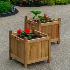 Woodside Stanfield Square Wooden Planter, Pack Of 2