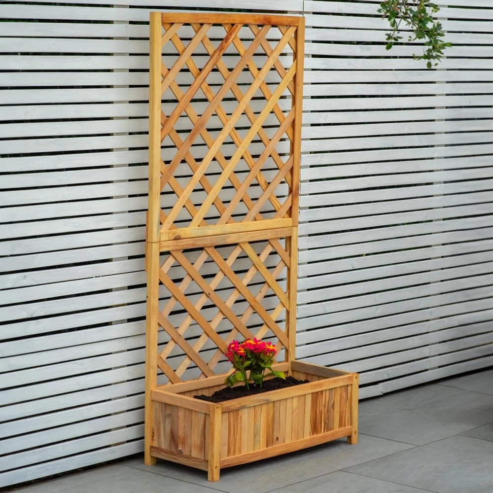 Woodside Aldburgh Wooden Garden Trough Planter/Flower Container Box With Trellis - Image 2