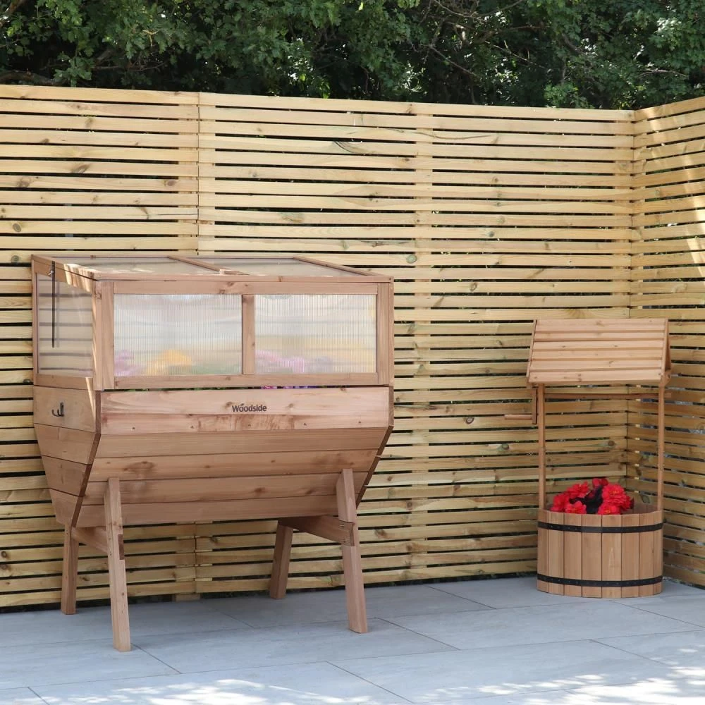 Woodside Raised Wooden Garden Planter + Cold Frame/Growhouse Plant & Veg Box, Medium 100cm - Image 3