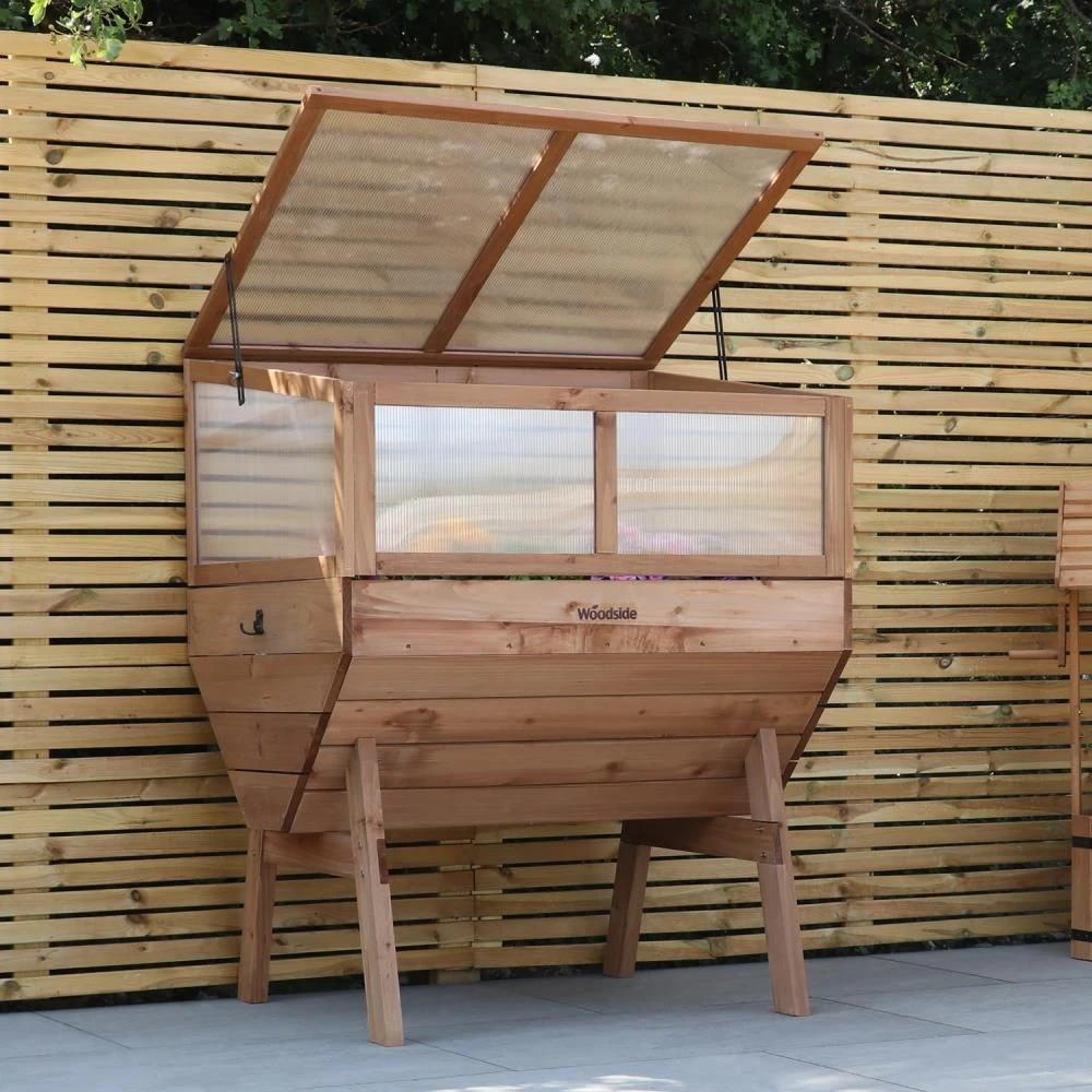 Woodside Raised Wooden Garden Planter + Cold Frame/Growhouse Plant & Veg Box, Medium 100cm