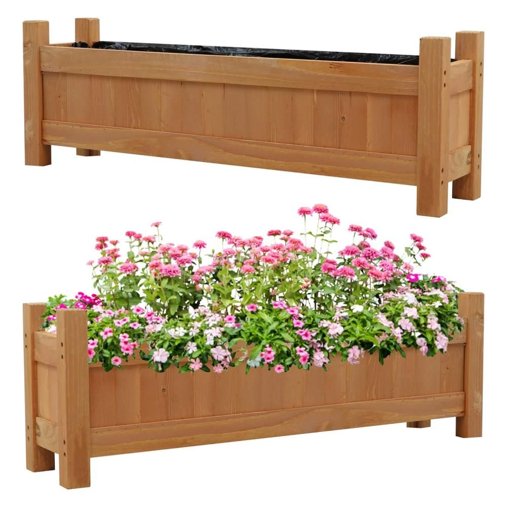 Woodside Aldeby Wooden Garden Trough Planter/Flower Container Box, Pack Of 2 - Image 2