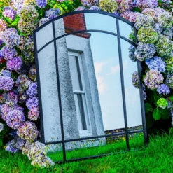 Woodside Byford XL Decorative Arched Outdoor Garden Mirror, W: 80cm X H: 110cm