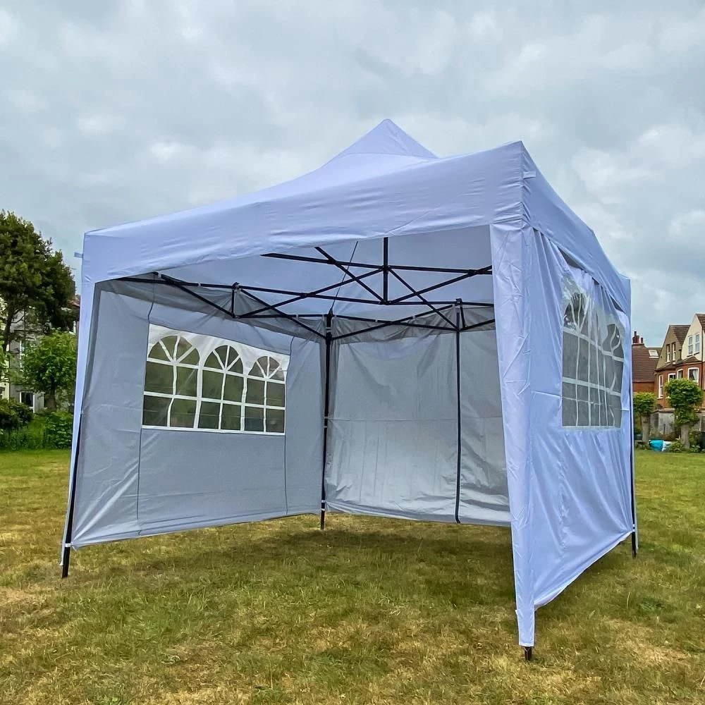 Woodside Pop Up 3m X 3m Garden Gazebo, Waterproof Garden Marquee, Pure White - Image 3