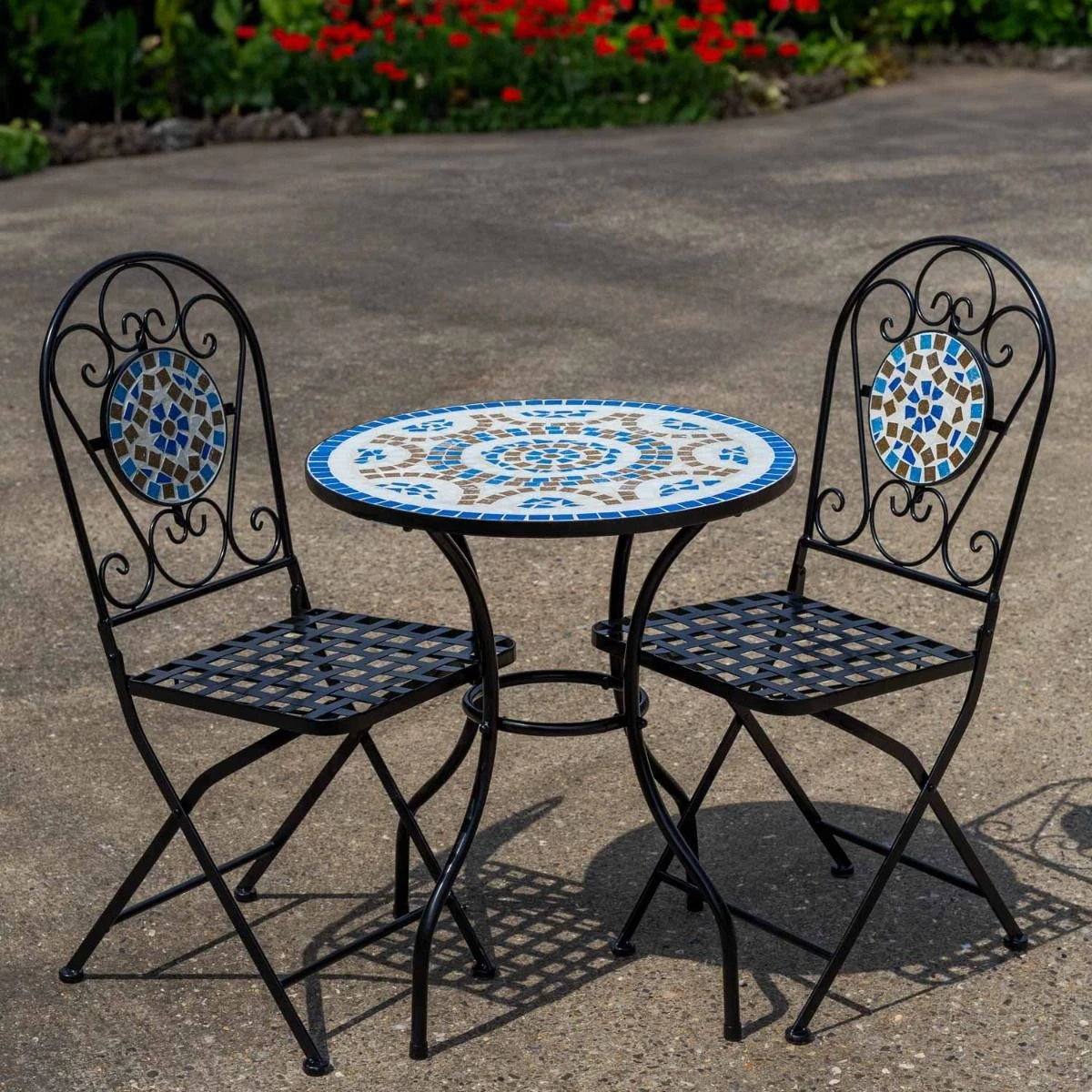 Woodside Postwick Mosaic Garden Table And Folding Chair Set Outdoor Dining Furniture - Image 2