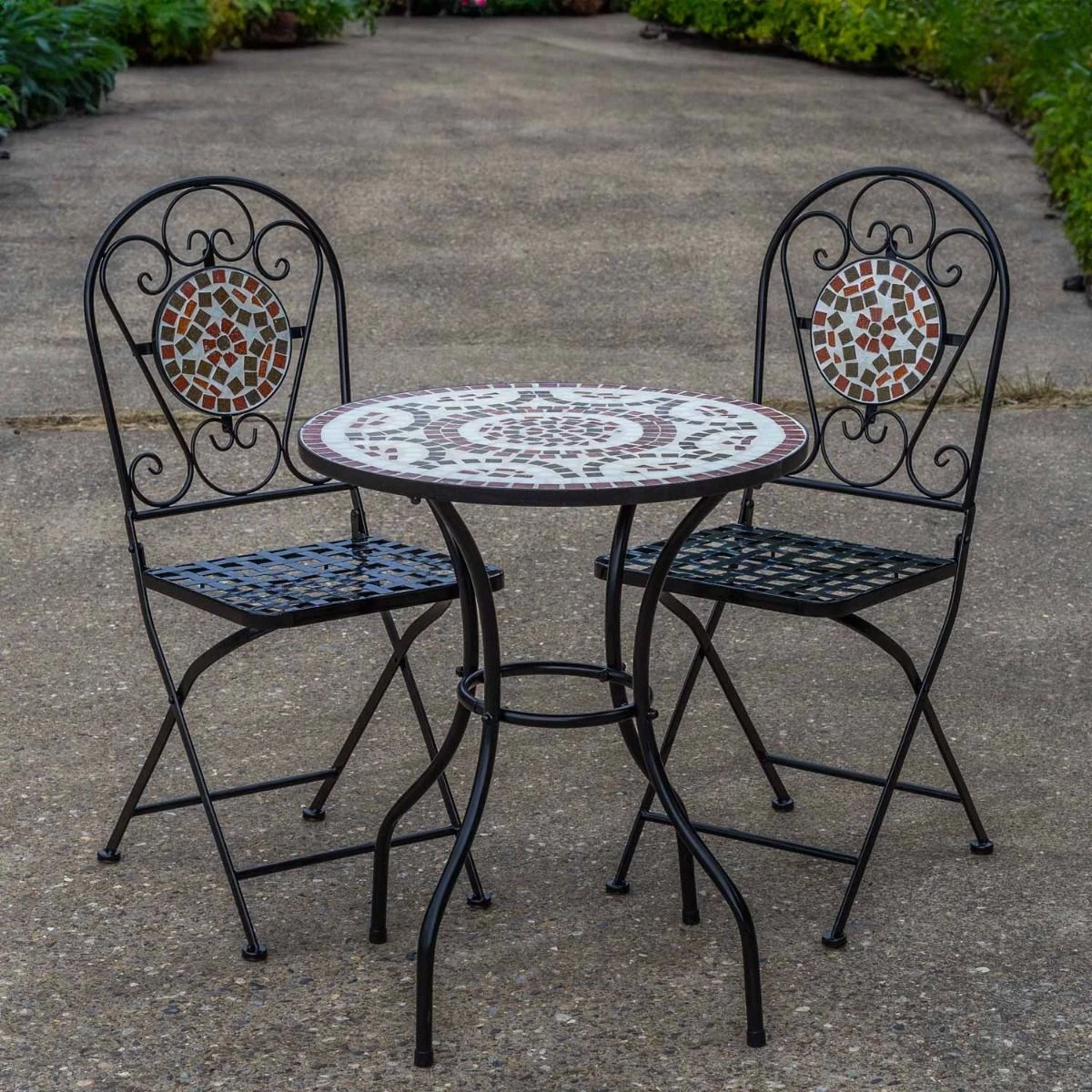 Woodside Postwick Mosaic Garden Table And Folding Chair Set Outdoor Dining Furniture - Image 3