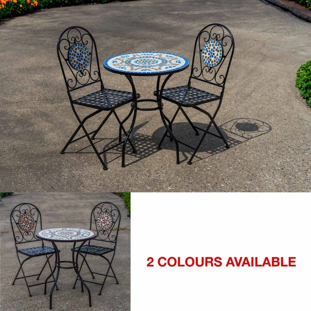 Woodside Postwick Mosaic Garden Table And Folding Chair Set Outdoor Dining Furniture